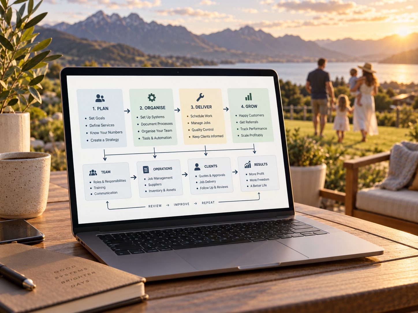 Organise — Clarify the message, structure the information and prepare a clear direction before designing.